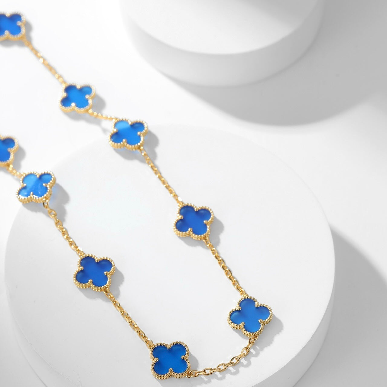 [Agudo Jewelry]CLOVER 10 MOTIFS BLUE AGATE NECKLACE