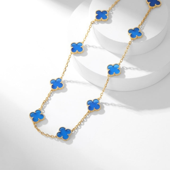 [Agudo Jewelry]CLOVER 10 MOTIFS BLUE AGATE NECKLACE