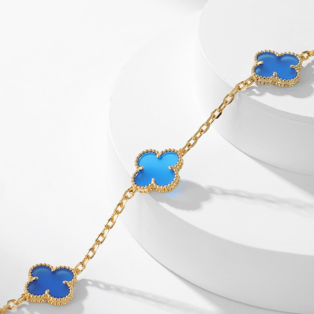 [Agudo Jewelry]CLOVER 10 MOTIFS BLUE AGATE NECKLACE