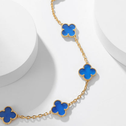 [Agudo Jewelry]CLOVER 10 MOTIFS BLUE AGATE NECKLACE