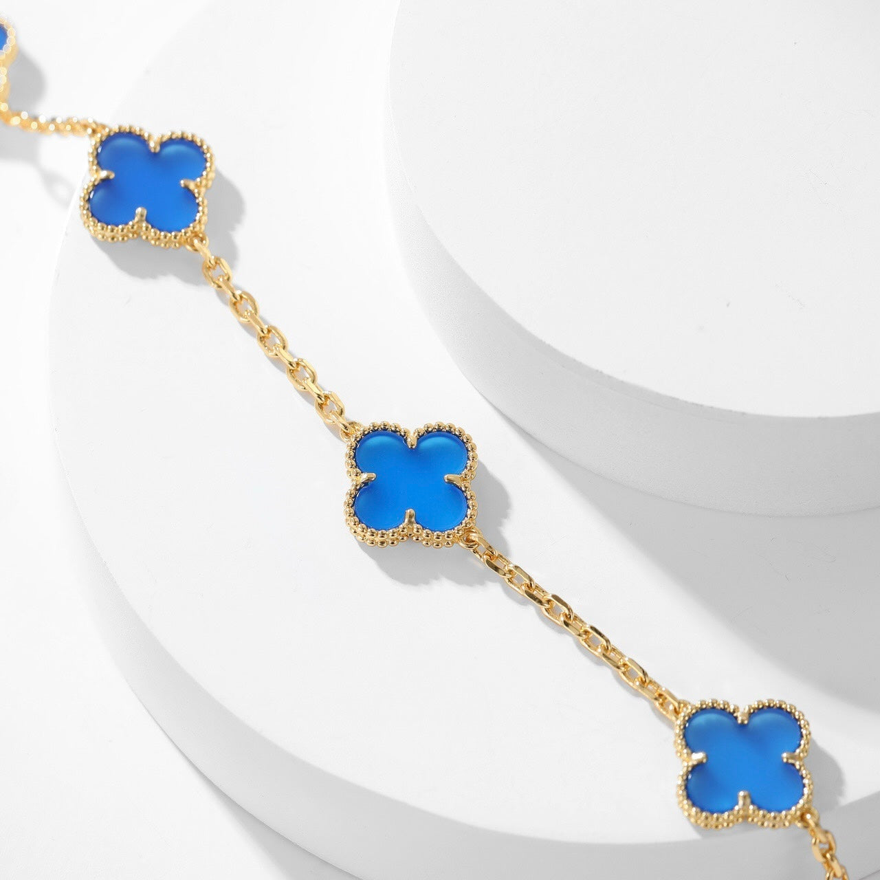 [Agudo Jewelry]CLOVER 10 MOTIFS BLUE AGATE NECKLACE