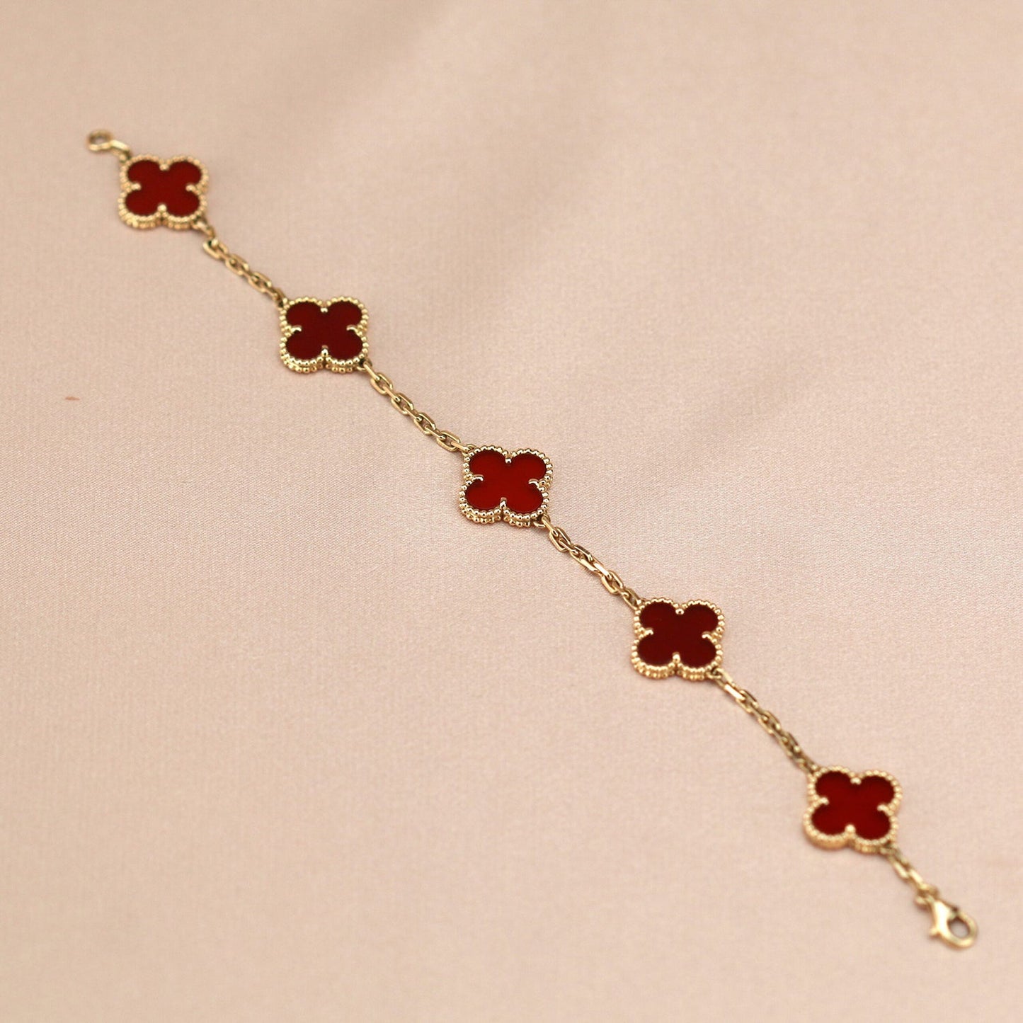 [Agudo Jewelry]CLOVER 5 MOTIFS RED AGATE  BRACELET