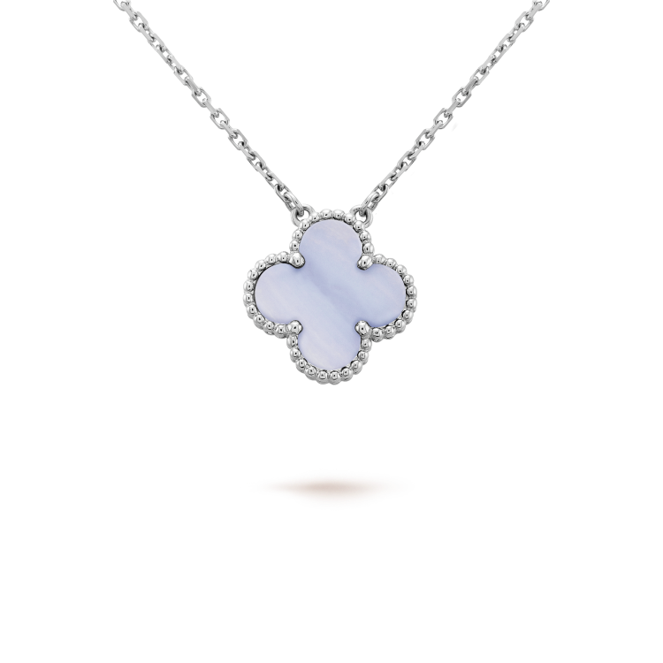 [Agudo Jewelry]CLOVER 15MM BLUE CHALCEDONY NECKLACE SILVER