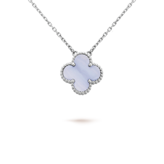 [Agudo Jewelry]CLOVER 15MM BLUE CHALCEDONY NECKLACE SILVER