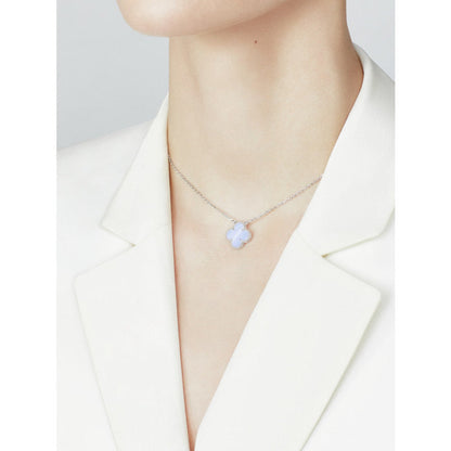 [Agudo Jewelry]CLOVER 15MM BLUE CHALCEDONY NECKLACE SILVER