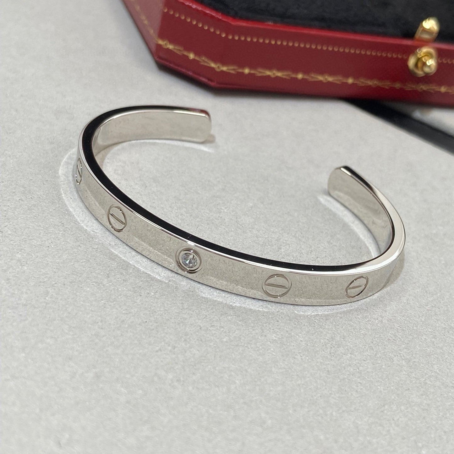 [Agudo Jewelry]LOVE BRACELET 6.1MM 1 DIAMOND OPEN CUFF