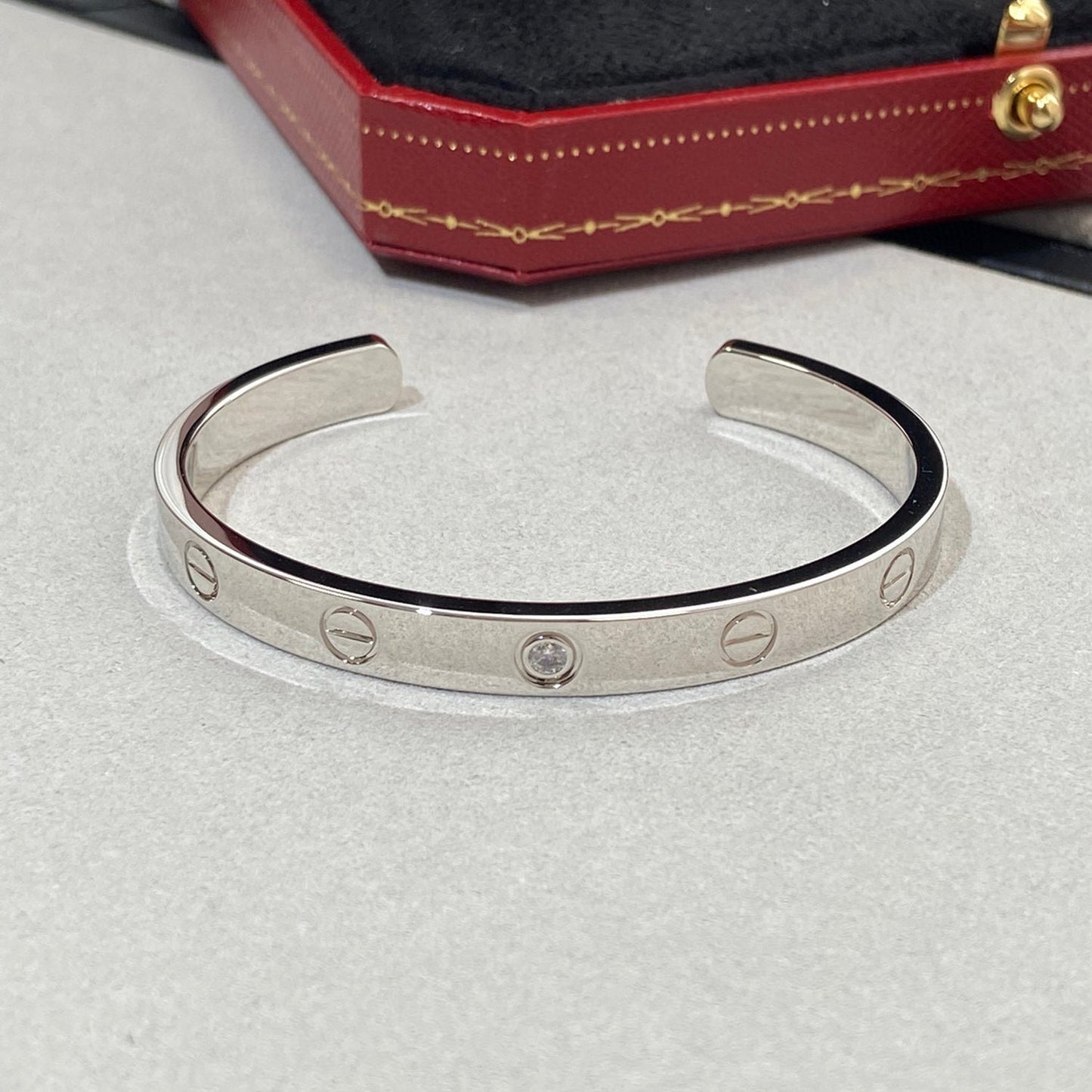 [Agudo Jewelry]LOVE BRACELET 6.1MM 1 DIAMOND OPEN CUFF