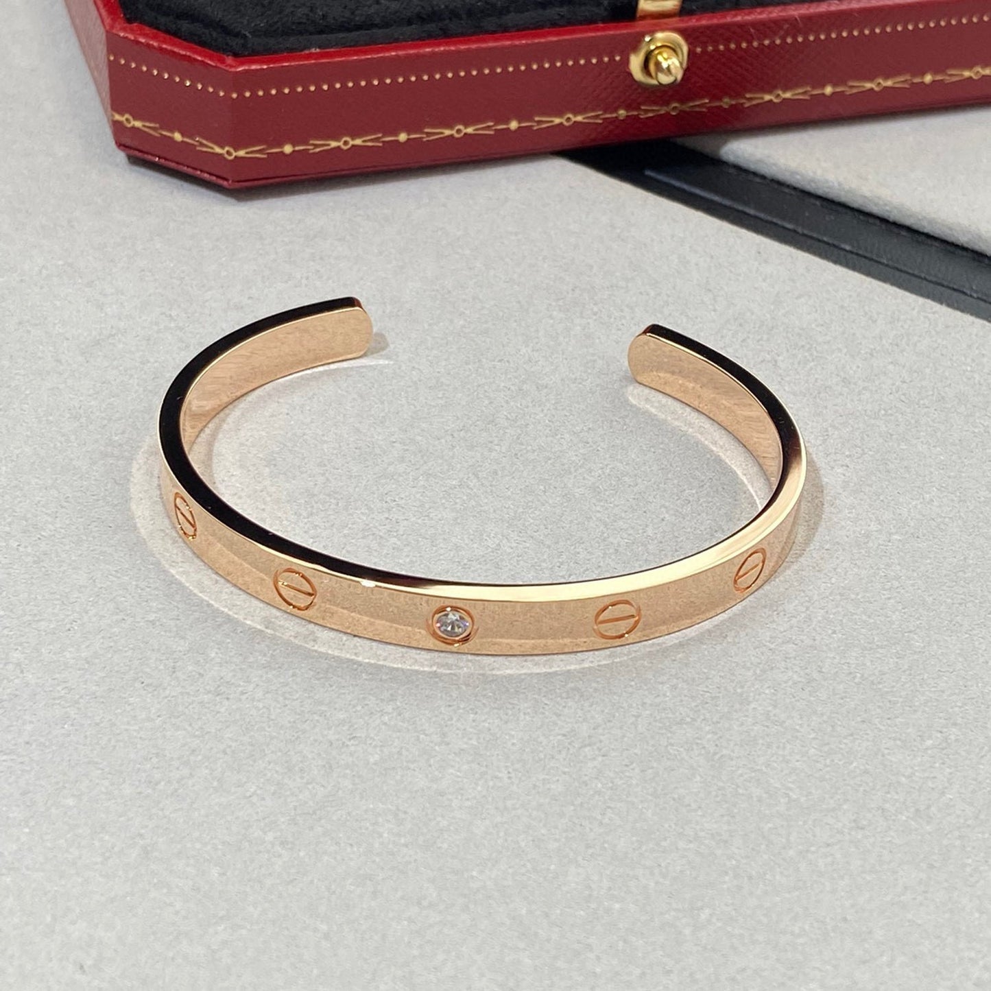 [Agudo Jewelry]LOVE BRACELET 6.1MM 1 DIAMOND OPEN CUFF