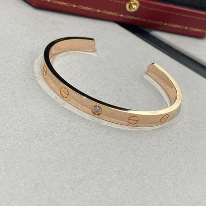 [Agudo Jewelry]LOVE BRACELET 6.1MM 1 DIAMOND OPEN CUFF