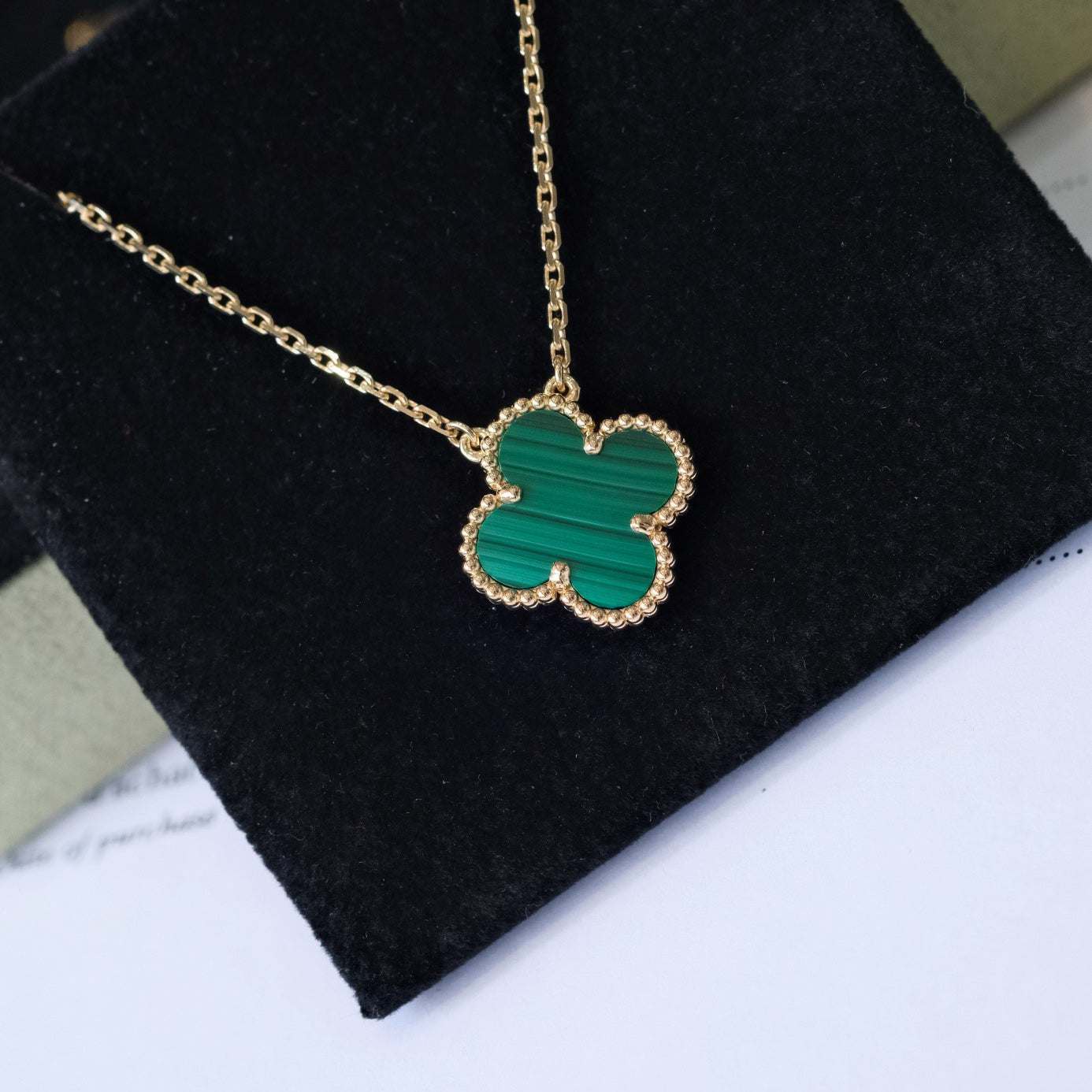 [Agudo Jewelry]CLOVER 15MM MALACHITE SINGLE FLOWER  NECKLACE