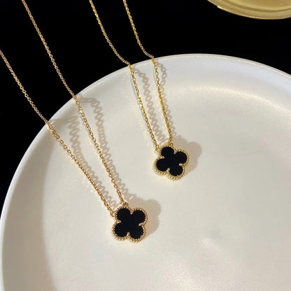 [Agudo Jewelry]CLOVER 15MM BLACK ONYX SINGLE FLOWER NECKLACE