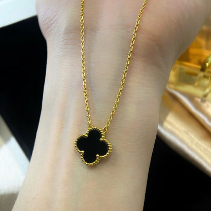 [Agudo Jewelry]CLOVER 15MM BLACK ONYX SINGLE FLOWER NECKLACE