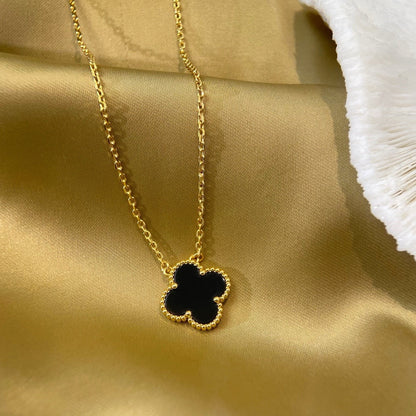 [Agudo Jewelry]CLOVER 15MM BLACK ONYX SINGLE FLOWER NECKLACE