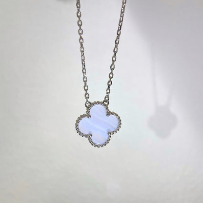 [Agudo Jewelry]CLOVER 15MM BLUE CHALCEDONY NECKLACE SILVER