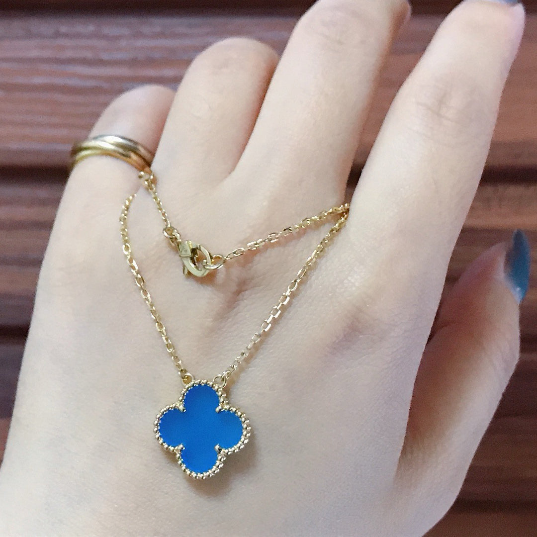 [Agudo Jewelry]CLOVER 15MM BLUE AGATE NECKLACE