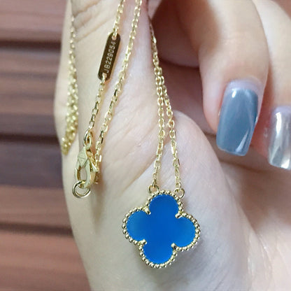 [Agudo Jewelry]CLOVER 15MM BLUE AGATE NECKLACE