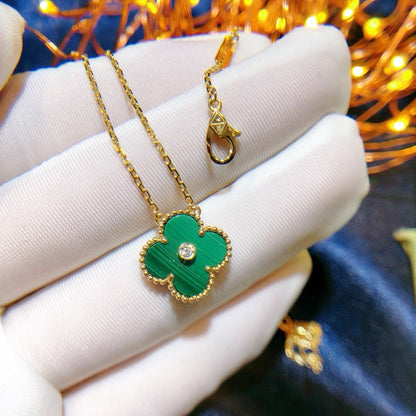 [Agudo Jewelry]CLOVER 15MM DIAMOND TURQUOISE NECKLACE