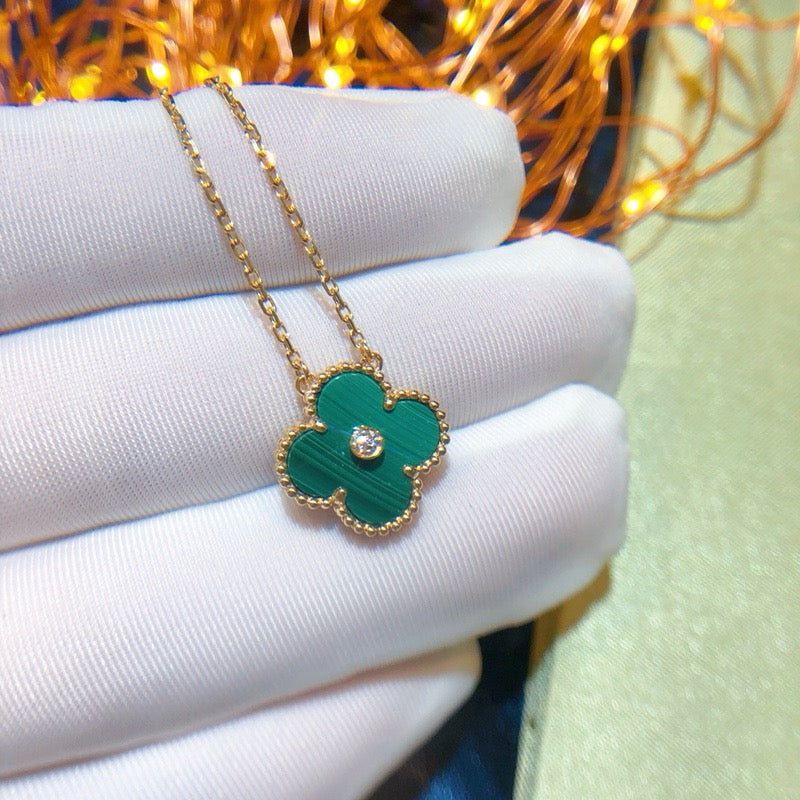 [Agudo Jewelry]CLOVER 15MM DIAMOND TURQUOISE NECKLACE