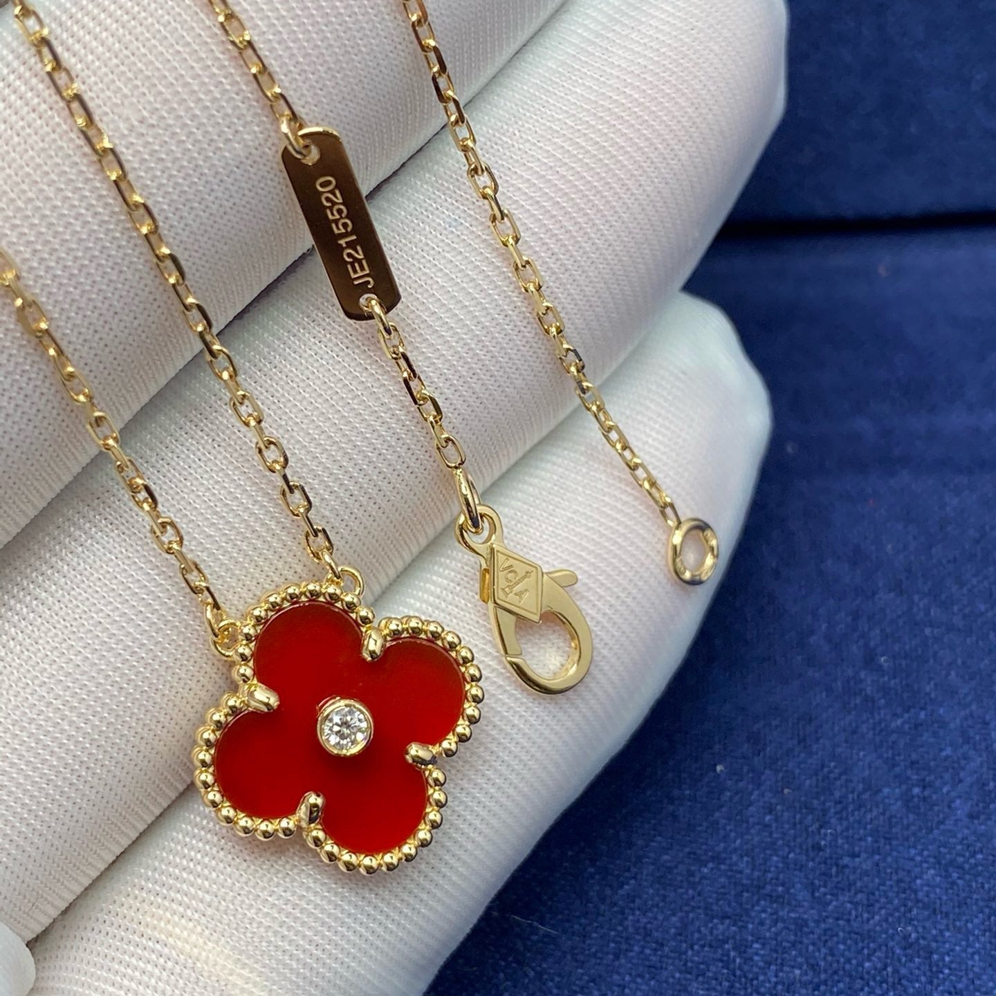 [Agudo Jewelry]CLOVER 15MM DIAMOND CARNELIAN NECKLACE