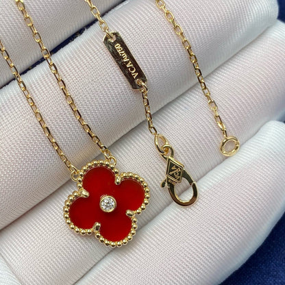 [Agudo Jewelry]CLOVER 15MM DIAMOND CARNELIAN NECKLACE