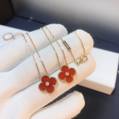 [Agudo Jewelry]CLOVER 15MM DIAMOND CARNELIAN NECKLACE