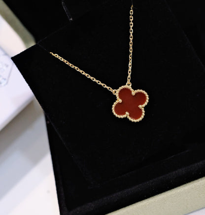 [Agudo Jewelry]CLOVER 15MM CARNELIAN SINGLE FLOWER NECKLACE