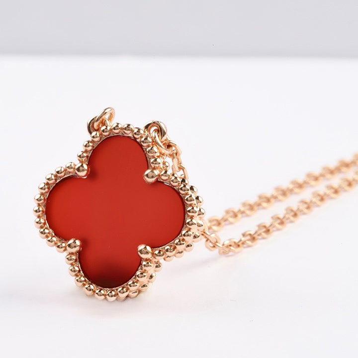 [Agudo Jewelry]CLOVER 15MM CARNELIAN SINGLE FLOWER NECKLACE