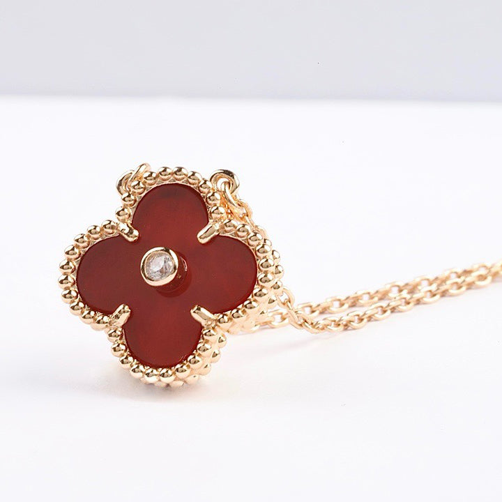 [Agudo Jewelry]CLOVER 15MM DIAMOND CARNELIAN NECKLACE