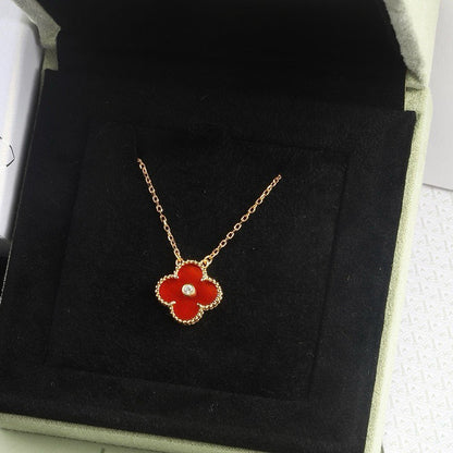 [Agudo Jewelry]CLOVER 15MM DIAMOND CARNELIAN NECKLACE