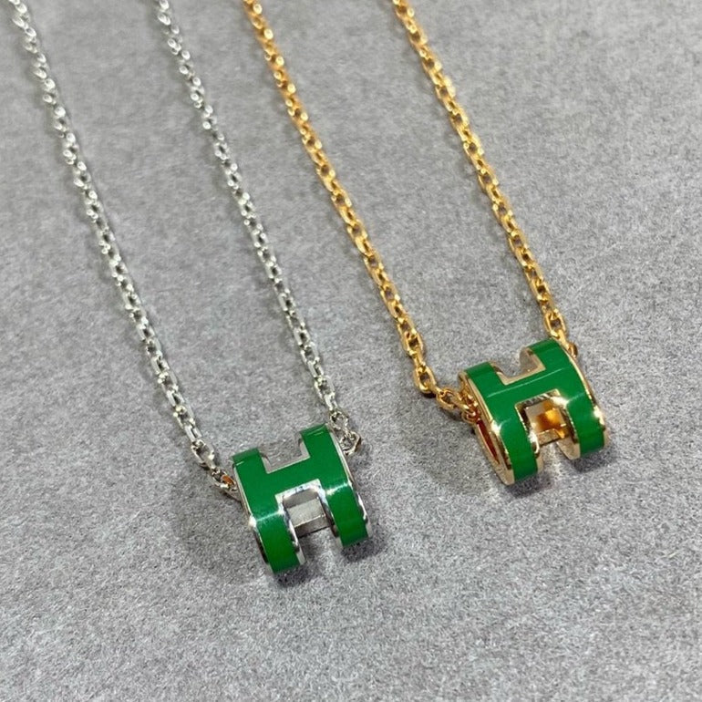 [Agudo Jewelry]POP H GREEN NECKLACE SILVER AND GOLD