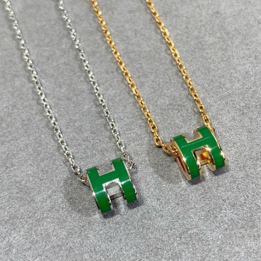 [Agudo Jewelry]POP H GREEN NECKLACE SILVER AND GOLD