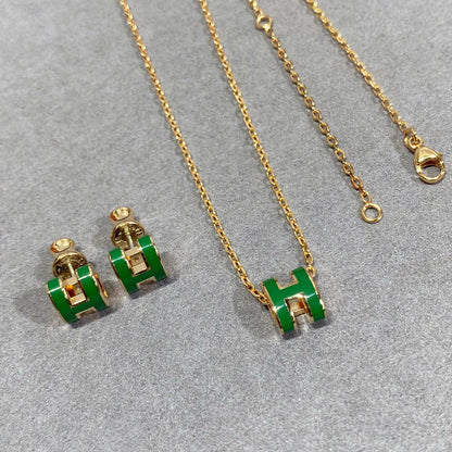 [Agudo Jewelry]POP H GREEN NECKLACE SILVER AND GOLD