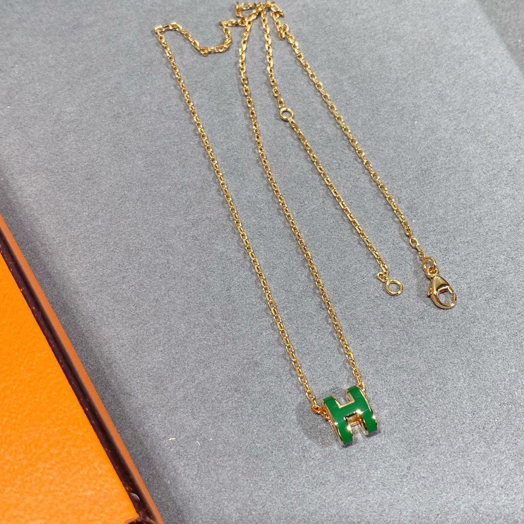 [Agudo Jewelry]POP H GREEN NECKLACE SILVER AND GOLD