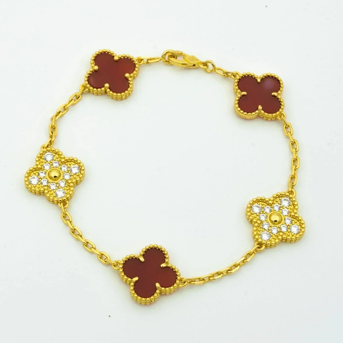 [Agudo Jewelry]CLOVER 5 MOTIFS CARNELIAN DIAMOND BRACELET