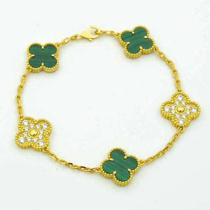 [Agudo Jewelry]CLOVER  5 MOTIF MALACHITE DIAMOND BRACELET