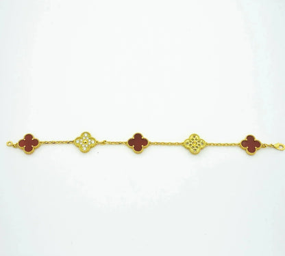 [Agudo Jewelry]CLOVER 5 MOTIFS CARNELIAN DIAMOND BRACELET