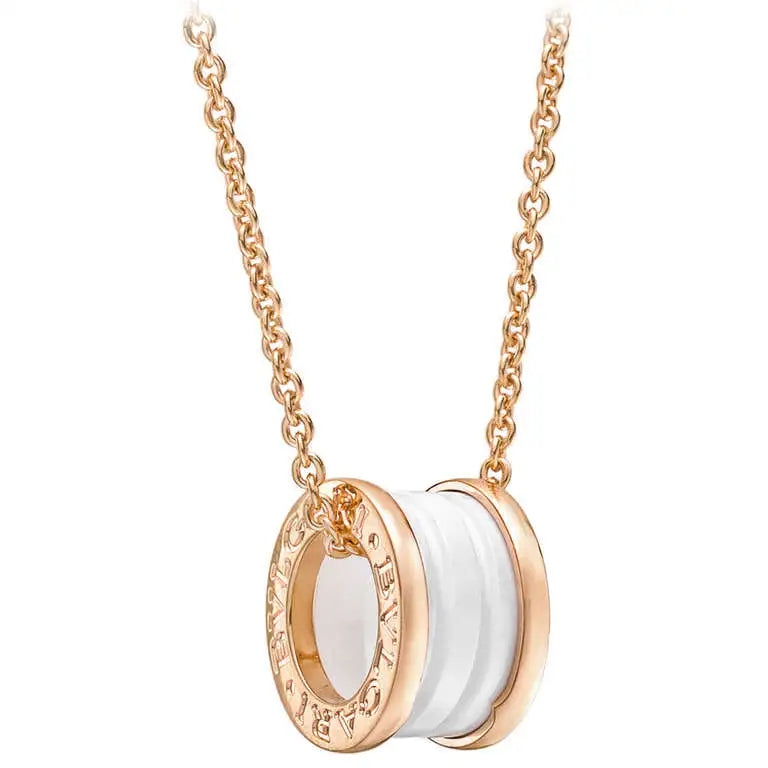 [Agudo Jewelry]ZERO 1 WHITE CERAMIC PINK GOLD DIAMOND NECKLACE