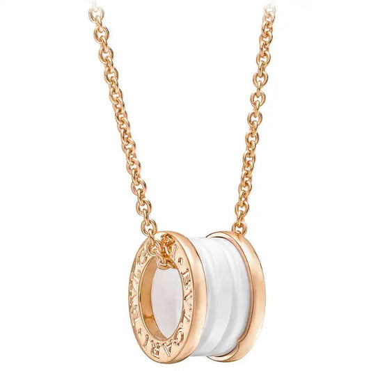 [Agudo Jewelry]ZERO 1 WHITE CERAMIC PINK GOLD DIAMOND NECKLACE