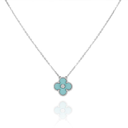 [Agudo Schmuck]CLOVER 1 DIAMANT HELLBLAU SILBER HALSKETTE