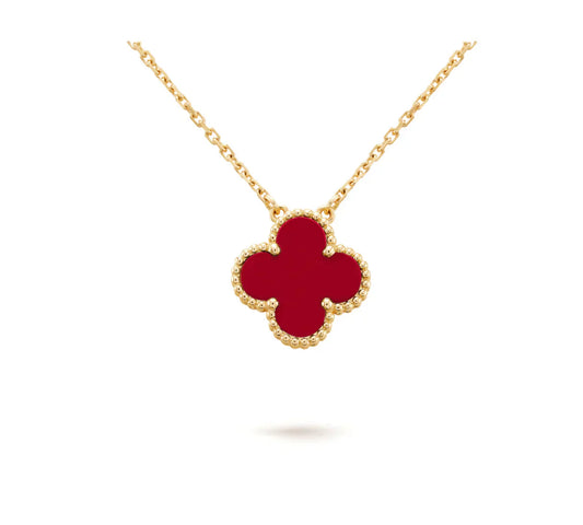 [Agudo Jewelry]CLOVER 15MM CARNELIAN SINGLE FLOWER NECKLACE