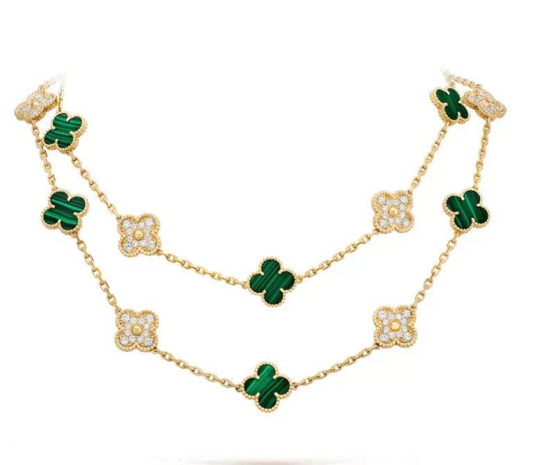 [Agudo Jewelry]CLOVER 20 MOTIFS MALACHITE DIAMOND NECKLACE