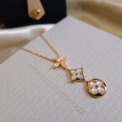 [Agudo Jewelry]COLOR BLOSSOM LARIAT NECKLACE PINK GOLD WHITE MOTHER PEARL AND DIAMOND