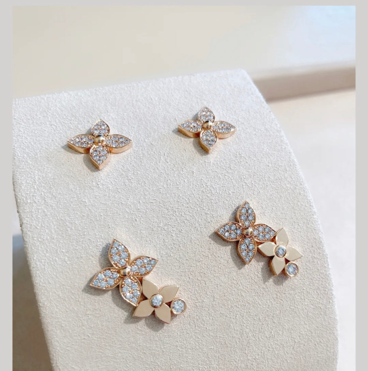 [Agudo Jewelry]STAR BLOSSOM STUD EARRINGS PINK GOLD DIAMONDS