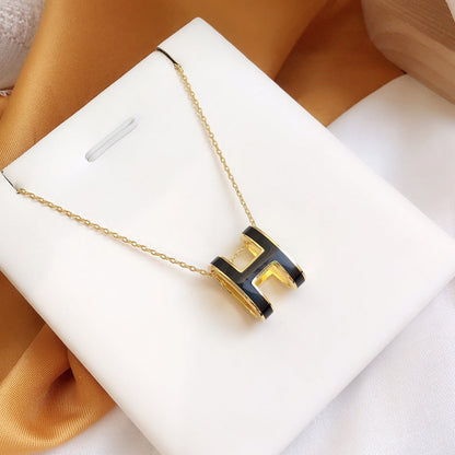 [Agudo Jewelry]HM CLIC BLACK ENAMEL GOLD NECKLACE