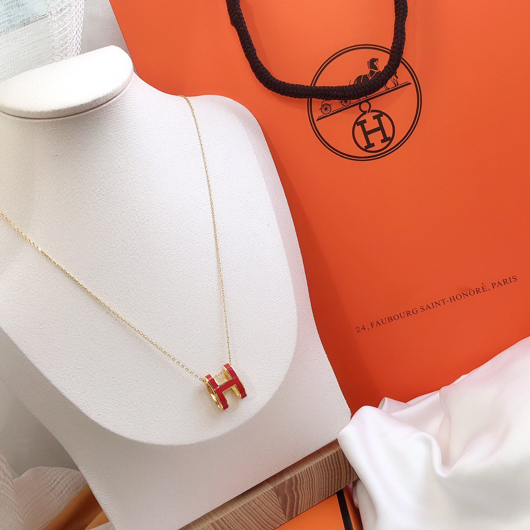 [Agudo Jewelry]HM CLIC RED ENAMEL GOLD NECKLACE