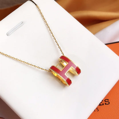 [Agudo Jewelry]HM CLIC RED ENAMEL GOLD NECKLACE