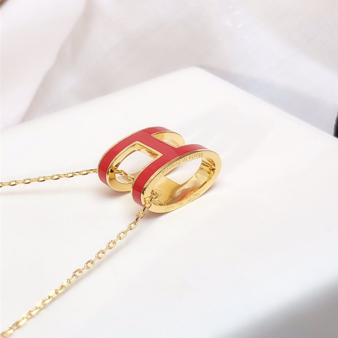 [Agudo Jewelry]HM CLIC RED ENAMEL GOLD NECKLACE