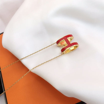 [Agudo Jewelry]HM CLIC RED ENAMEL GOLD NECKLACE