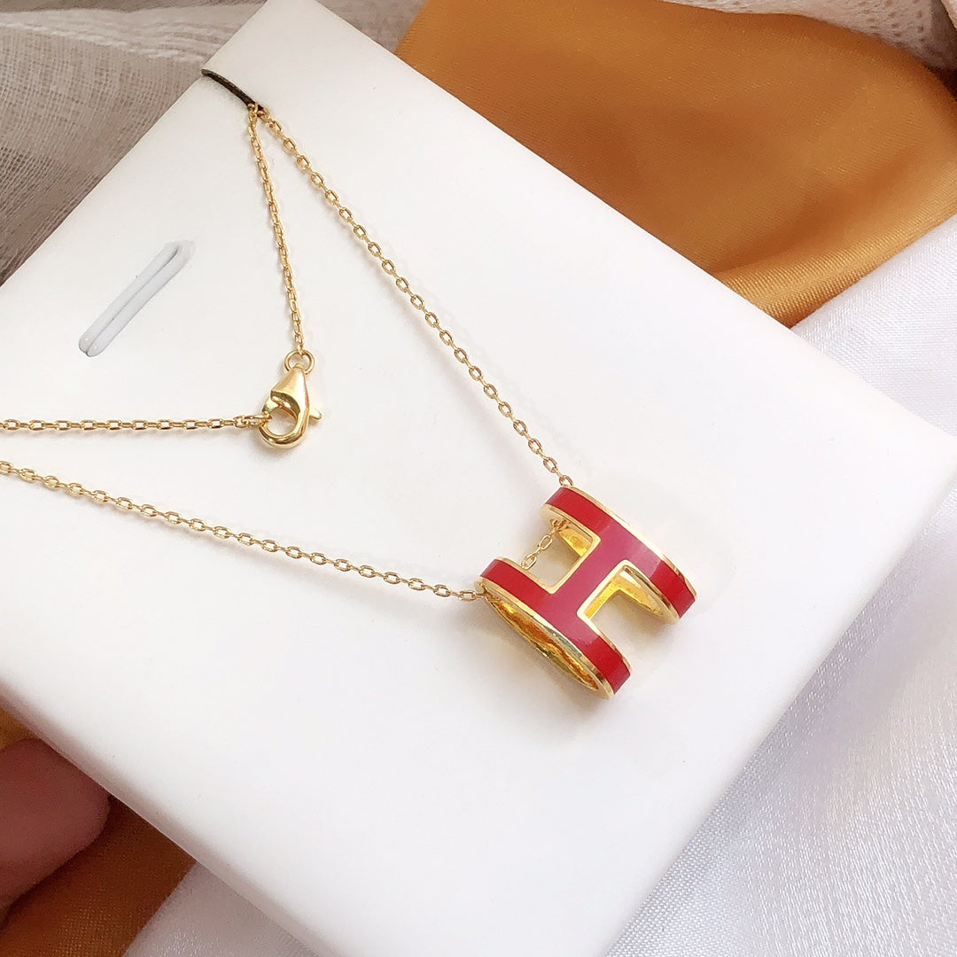 [Agudo Jewelry]HM CLIC RED ENAMEL GOLD NECKLACE