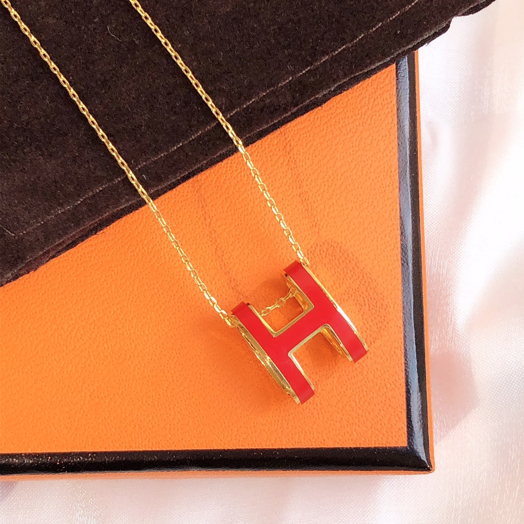 [Agudo Jewelry]HM CLIC RED ENAMEL GOLD NECKLACE